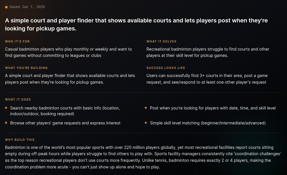 Project idea matched to a business case
